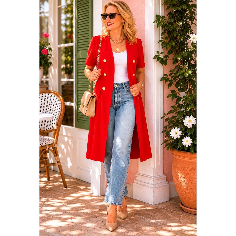 Robert Riel Saks Fifth Avenue Vintage Red Duster Dress Size 14 - Picture 11 of 12